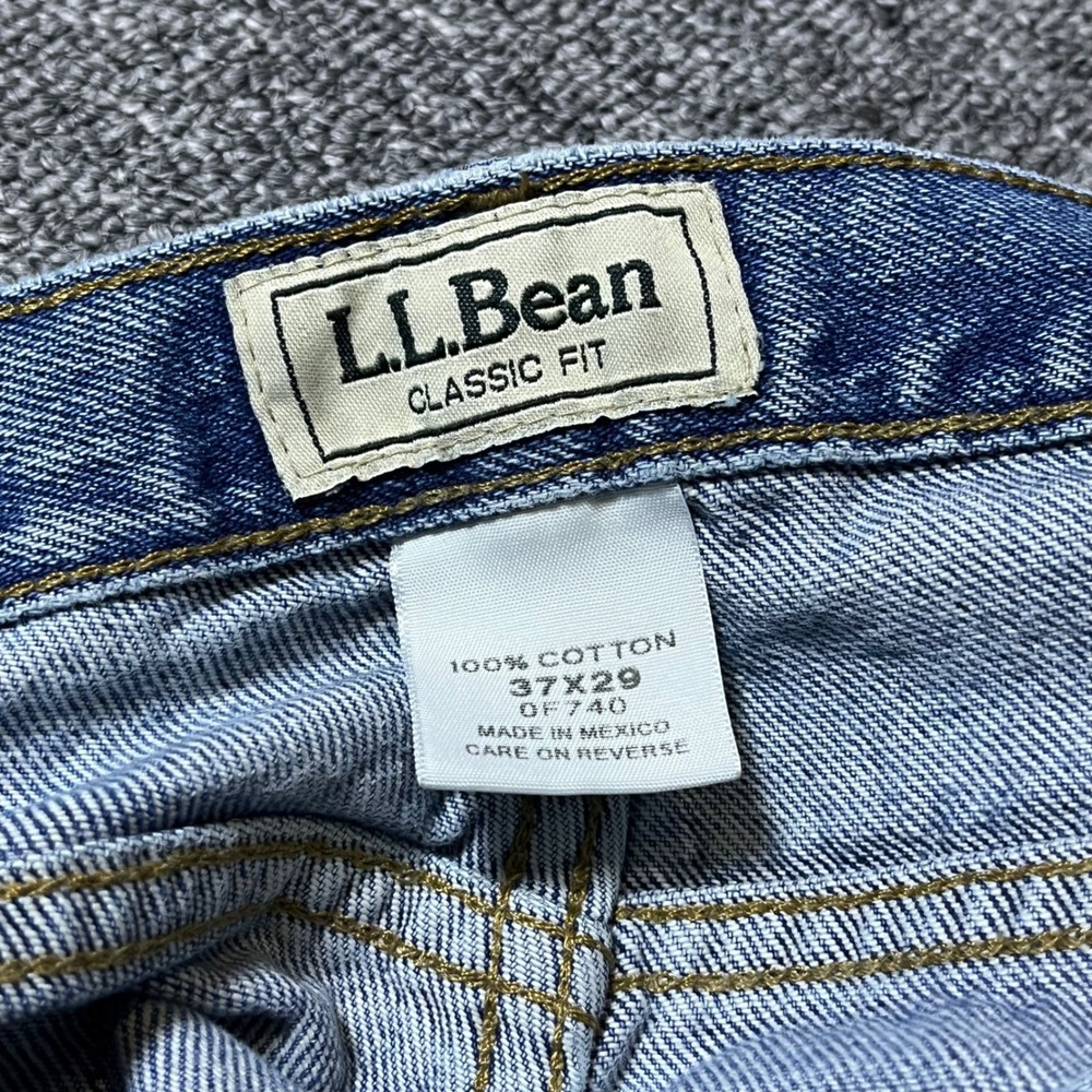 L.L.Bean Classic Fit Jeans 37x29 Light Wash Distressed Straight Leg Denim - Picture 7 of 16